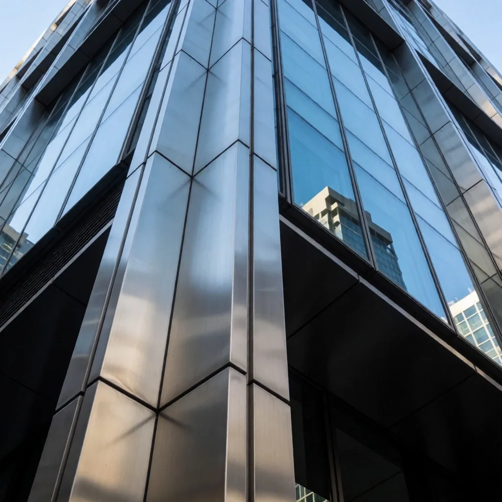 Brushed steel panels on a Sydney office building
