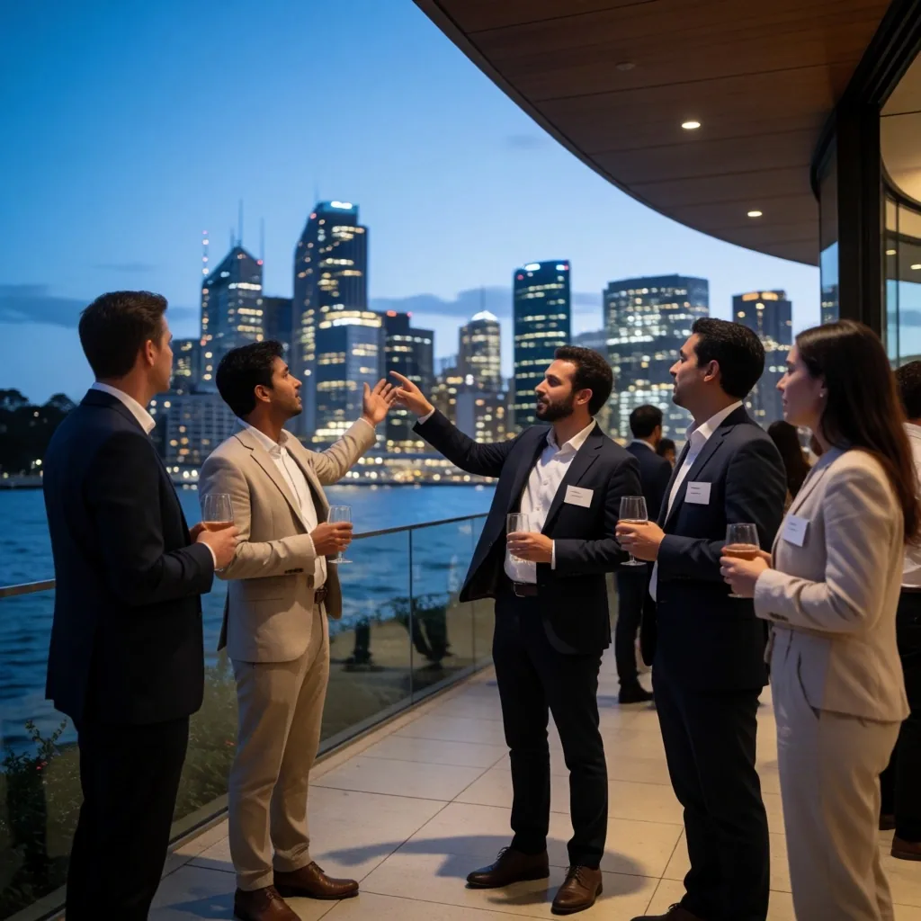 Sydney CBD skyline at dusk viewed from a high vantage point