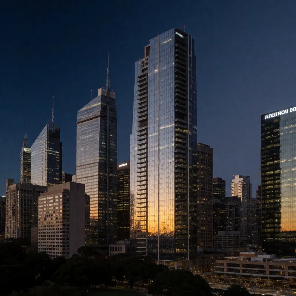 Sydney CBD skyline at dusk with illuminated office towers