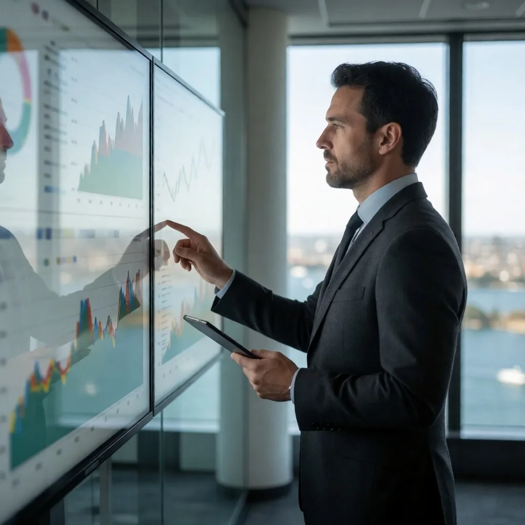 Sydney finance professional reviewing market data